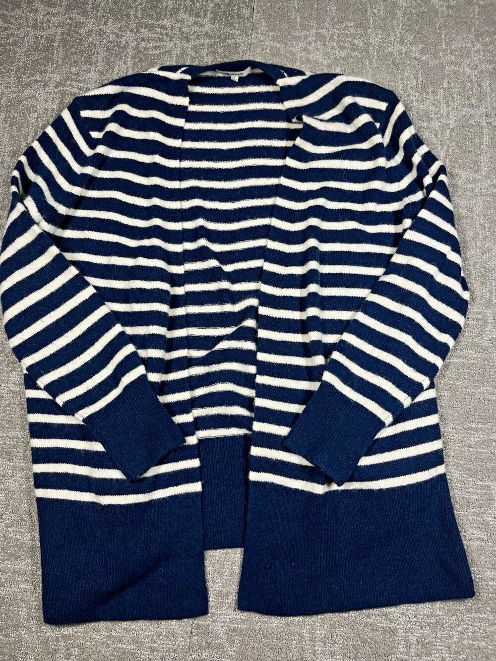 Madewel Cozy Walker Navy White Striped Knit Cardigan Sweater Long Sleeve Size S